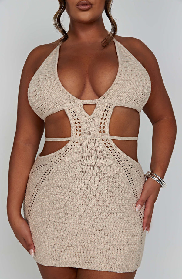 Knitted Backless Hanging Neck Straps Dress
