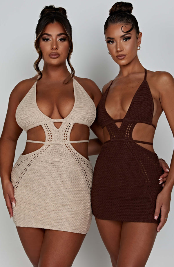 Knitted Backless Hanging Neck Straps Dress