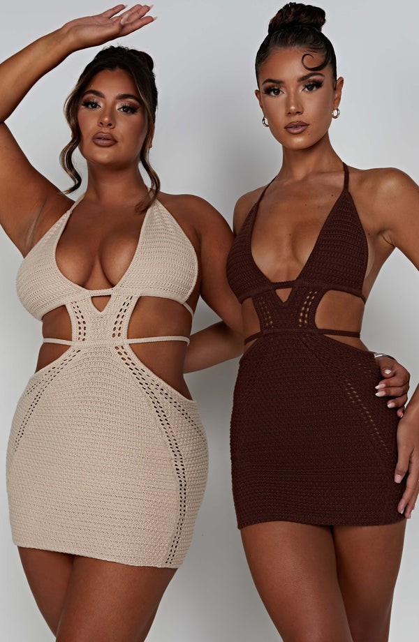 Knitted Backless Hanging Neck Straps Dress