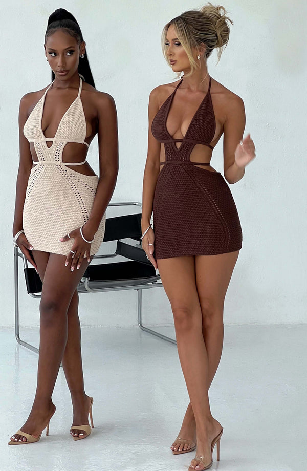 Knitted Backless Hanging Neck Straps Dress