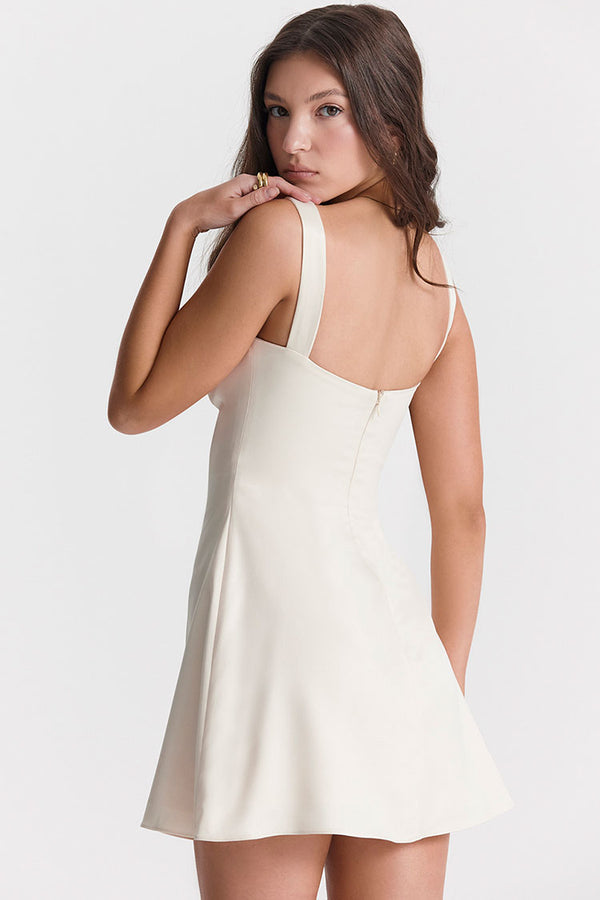 SILKY SATIN SQUARE NECK SUSPENDER STRAP PARTY MINI DRESS