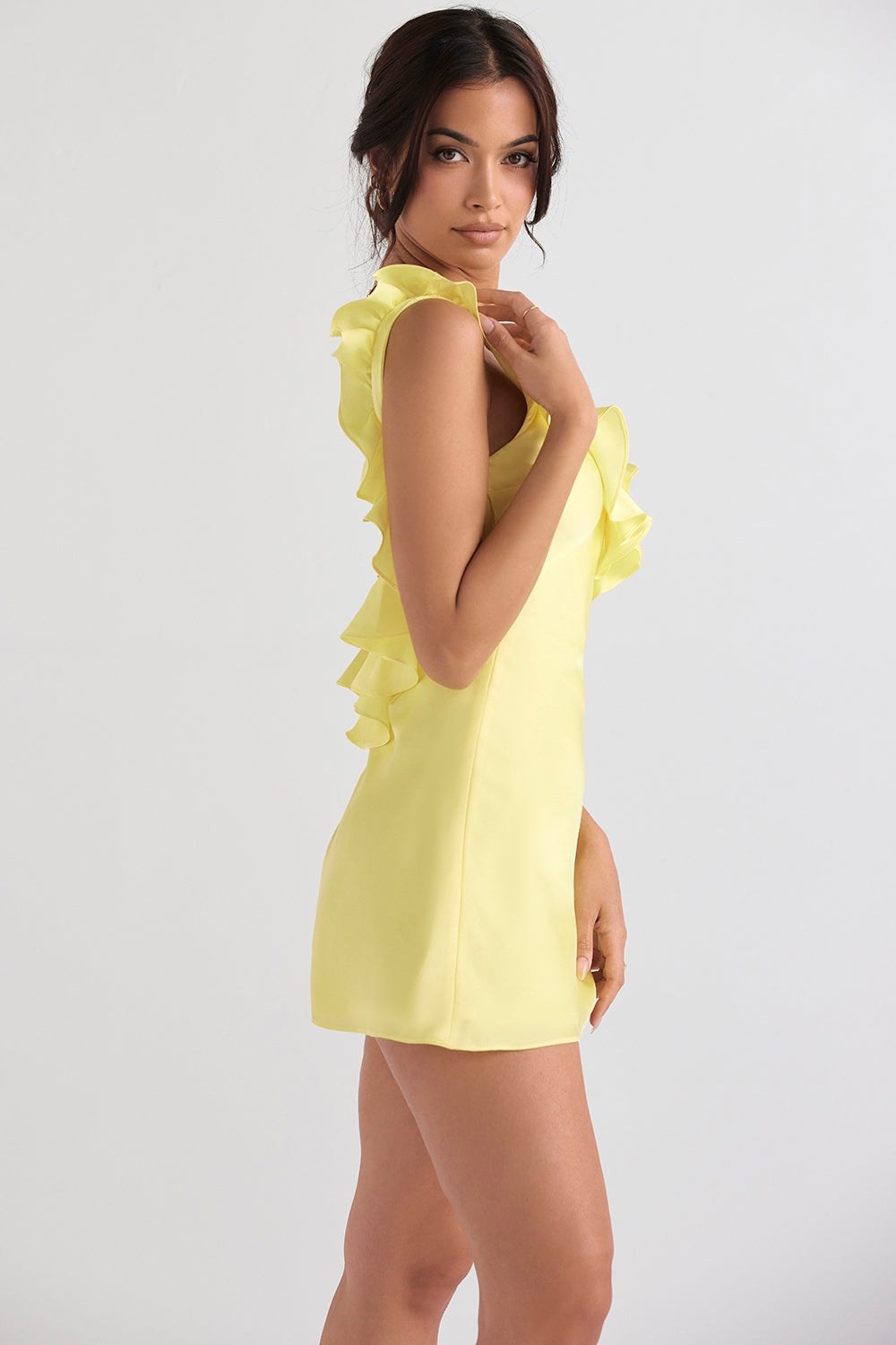 Chic Backless Satin Ruffle Mini Dress