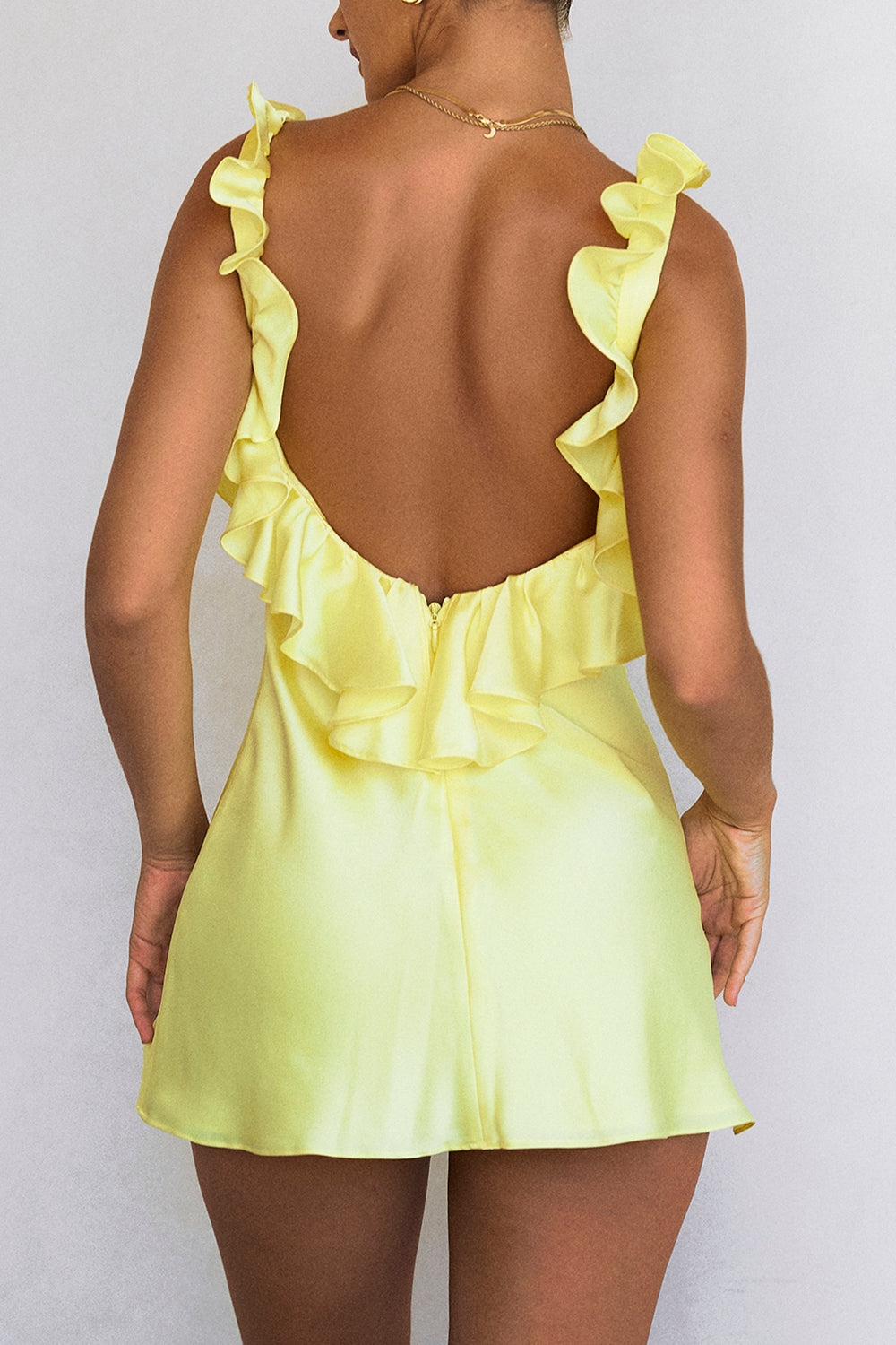 Chic Backless Satin Ruffle Mini Dress