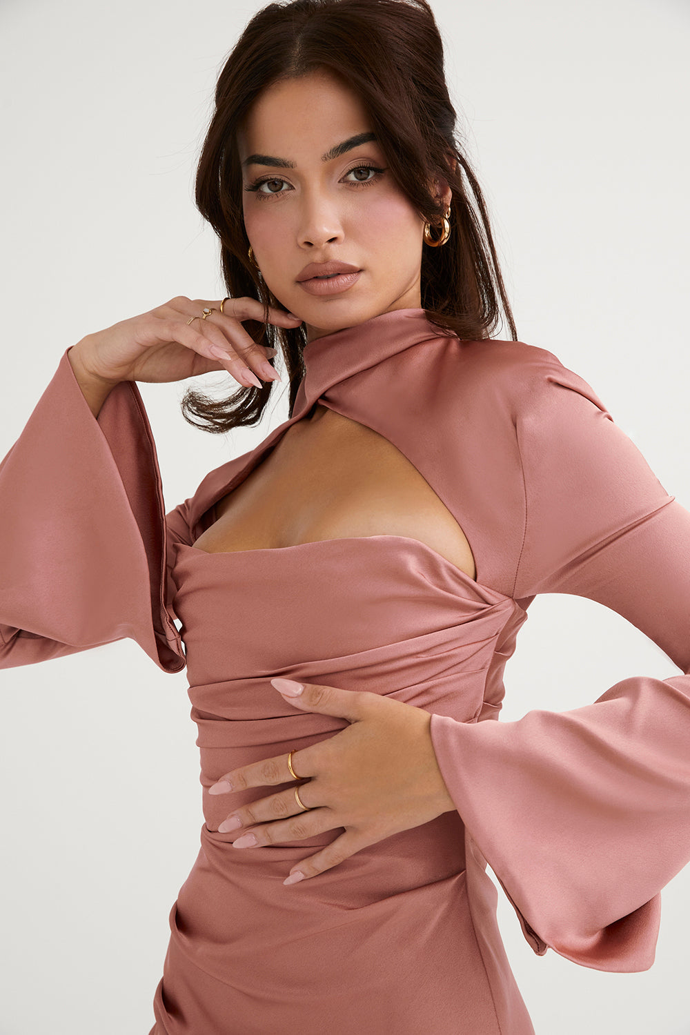HEILA IVORY DRAPED CORSET DRESS-PINK